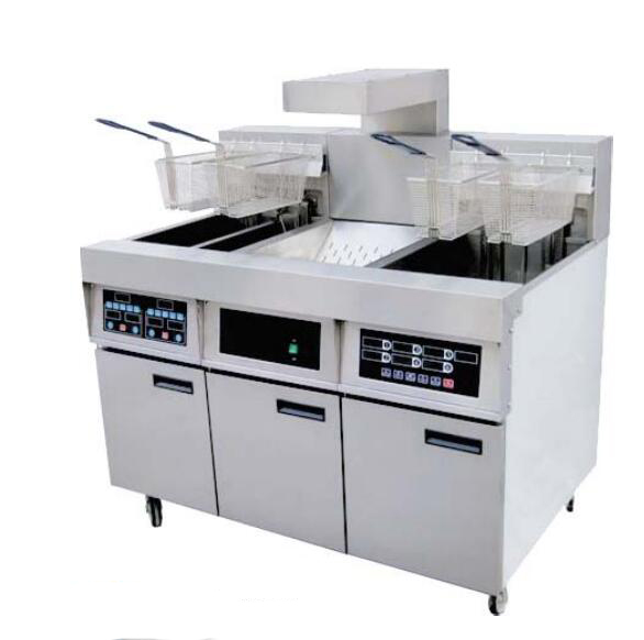 Double tank electric deep fryer with chips dump