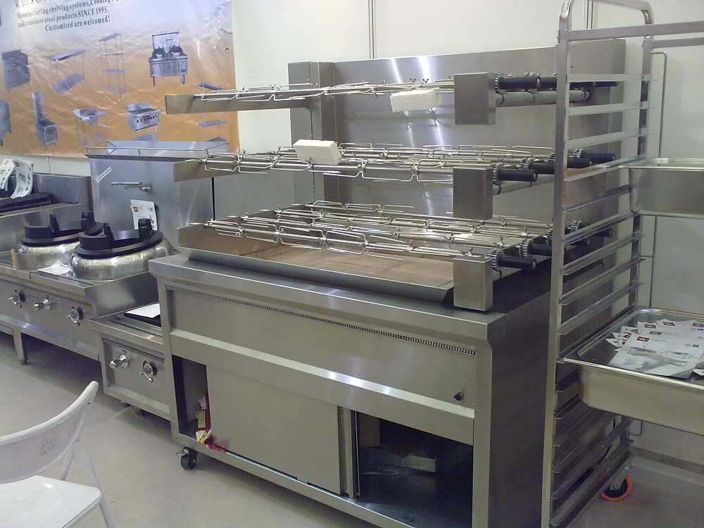 Commercial large charcoal chicken rotisserie